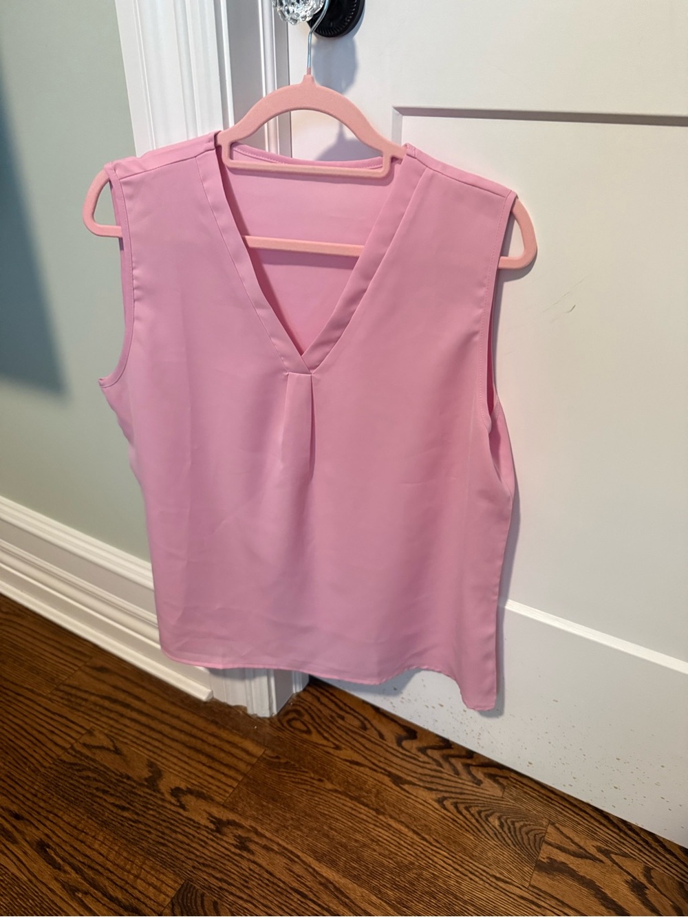 Sleeveless V-Neck Pink Blouse